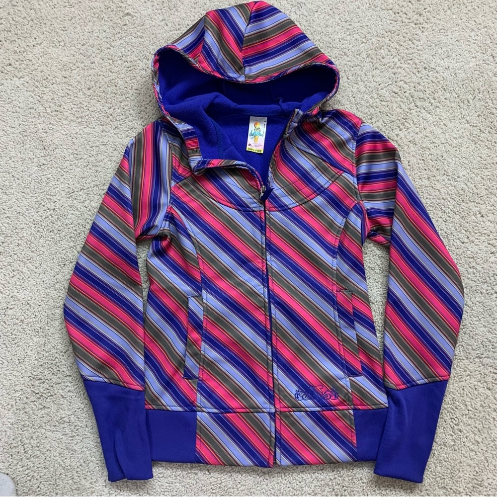Women’s BURTON Purple Pink Blue STRIPED Full Zip DRY RIDE Hoodie JACKET  Small